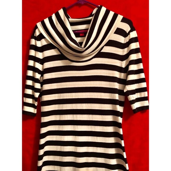 Liv Sweater Turtleneck Dress Black & White Striped Small - Picture 1 of 3